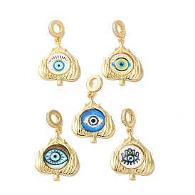 Rack Plating Brass Micro Pave Clear Cubic Zirconia European Dangle Charms, Heart Wings with Glass Evil Eye Large Hole Pendants, Real 18K Gold Plated, Cadmium Free & Lead Free, Long-Lasting Plated