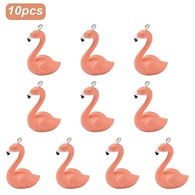 Pendentifs en résine opaque, forme de flamant rose, avec boucle en fer platine