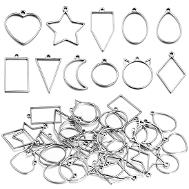 10Pcs Stainless Steel Pendants, Open Back Bezel, Stainless Steel Color