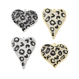Латунные микропаве прозрачные подвески с фианитом, сердце прелести, с эмалевым леопардовым принтом, стойки покрытие, долговечный, без свинца и без кадмия