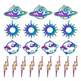 8 pièces 4 placage ionique de style (ip) 201 pendentifs en acier inoxydable, Coupe au laser, soleil & planète & éclair & planète avec étoile & nuage