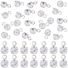 50шт. латунные подвески со стразами, плоско-круглые