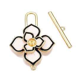 Brass Toggle Clasps, with Enamel, Flower