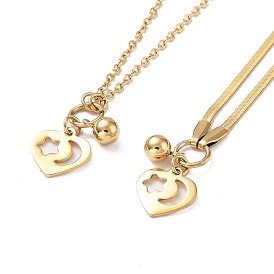Heart with Star/Moon Pendant Necklaces, 304 Stainless Steel Necklace