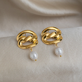 304 Серьги-гвоздики из нержавеющей стали с пресноводным жемчугом для женщин, узел