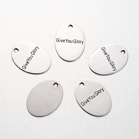 Spray Painted 201 Stainless Steel Pendants, Oval with Word, 30x22x1mm, Hole: 3mm