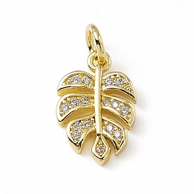 Blatt-Anhänger aus Messing mit Mikropavé und klaren Zirkonia-Blättern, mit offenen Ringe springen