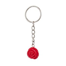 Resin Keychain, with Iron Findings, Crimson Flower