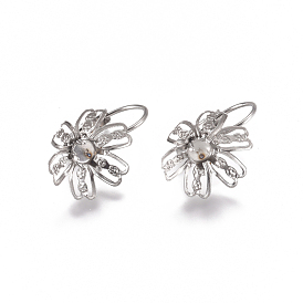 304 Stainless Steel Leverback Earring Findings, Flower