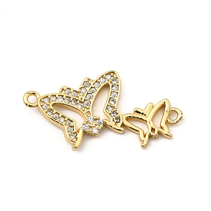 Подвески-бабочки с двойным коннектором из латуни с микропаве из прозрачного кубического циркония, без свинца и без кадмия, долговечный, стойки покрытие