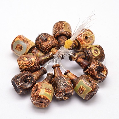 Natural Gemstone 3-Hole Guru Beads for Buddhist Jewelry Making, T-Drilled Beads, 18x18mm, Hole: 2mm