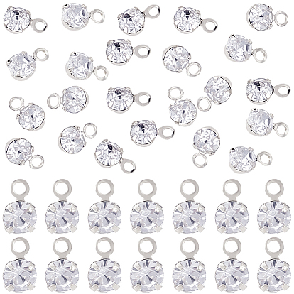 50шт. латунные подвески со стразами, плоско-круглые