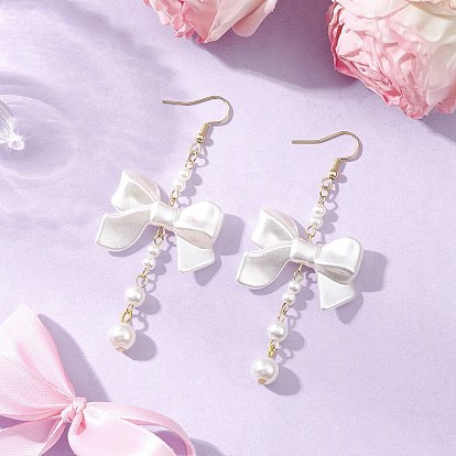 304 серьги-бантики из нержавеющей стали и пластика ABS с имитацией жемчуга, с акриловой