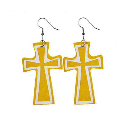 Imitation Leather Cross Dangle Earrings for Easter