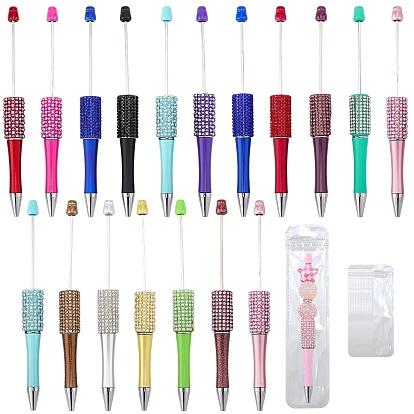 18 Stück 18 verschiedene Arten von Kunststoff-Perlenstiften, Kugelschreiber, mit Strass, für diy personalisierten Stift, mit 18 Stück wiederverschließbaren Yin-Yang-Beuteln aus Kunststoffverpackung