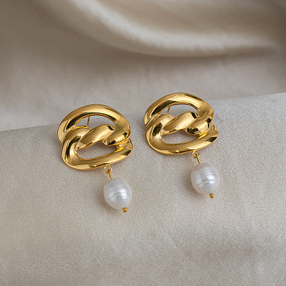 304 Серьги-гвоздики из нержавеющей стали с пресноводным жемчугом для женщин, узел