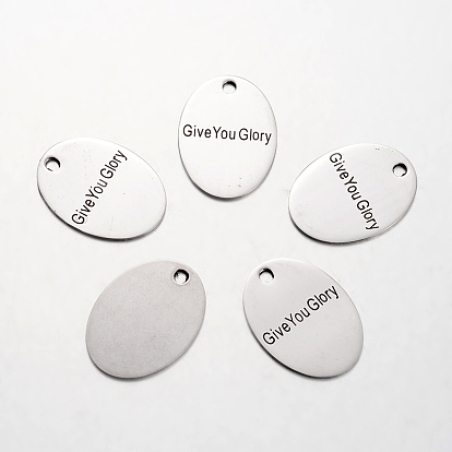 Spray Painted 201 Stainless Steel Pendants, Oval with Word, 30x22x1mm, Hole: 3mm