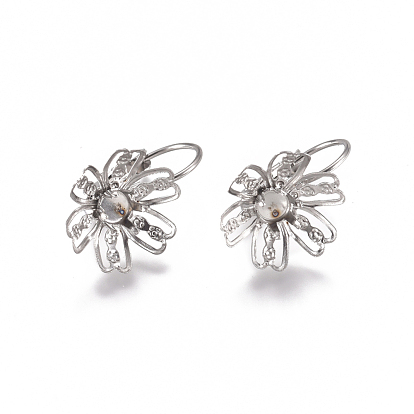 304 Stainless Steel Leverback Earring Findings, Flower