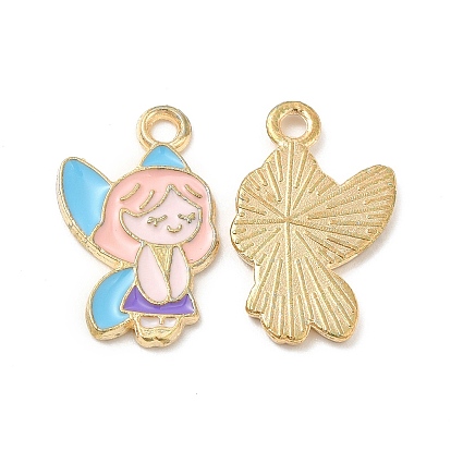 Light Gold Plated Alloy Pendants, with Enamel, Fairy Charm