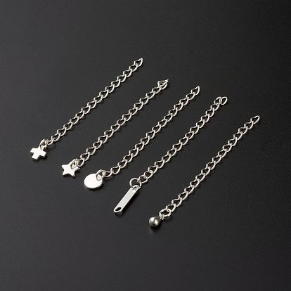 304 Stainless Steel Chain Extender, with Charms, Curb Chains & Brass Chain Tabs