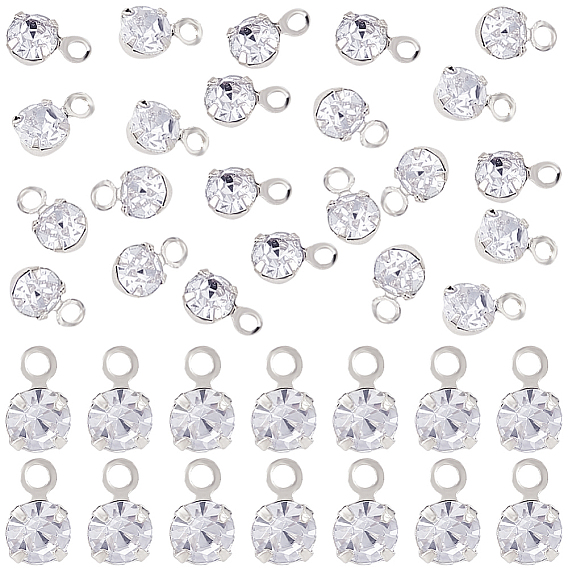 50шт. латунные подвески со стразами, плоско-круглые