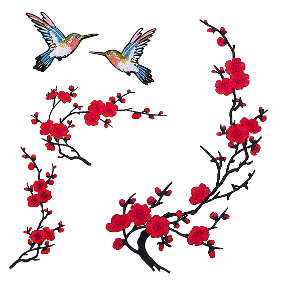 5 шт. 4 стили полиэстеровая вышитая ткань приклеиваемые/пришивные заплатки, аксессуары для костюма, аппликация, птица и цветок