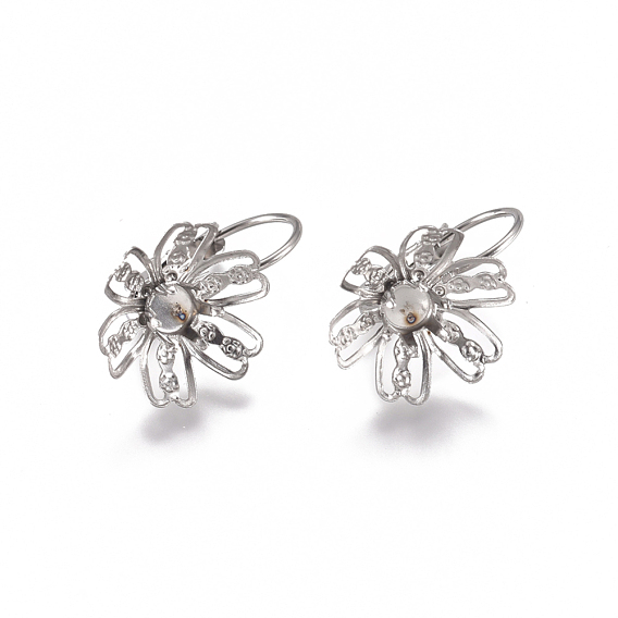304 Stainless Steel Leverback Earring Findings, Flower