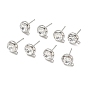 SHEGRACE Brass Rhinestone Flat Round Stud Earring Findings, Cadmium Free & Nickel Free & Lead Free, with Loop