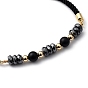 Adjustable Slider Bracelets, Nylon Cord Bracelets, with Gemstone Beads, Non-Magnetic Synthetic Hematite Beads and Brass Beads, Golden