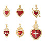 6Pcs 6 Styles Brass Micro Pave Cubic Zirconia Pendants, Sacred Heart, with Enamel, Rack Plating, Lead Free & Cadmium Free, Long-Lasting Plated