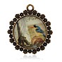 Flat Round Eiffel Tower Pattern Glass Pendants, with Red Copper Plated Alloy Findings, 46x41x8mm, Hole: 3mm