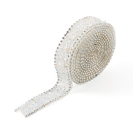 2 yardas de cinta de diamantes de imitación termoadhesiva, hierro en parches, con chips de piedras preciosas y adornos de diamantes de imitación, microperlas de vidrio, accesorios de vestuario, Rectángulo