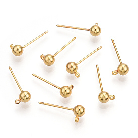 Brass Stud Earring Findings, with Loop, Nickel Free