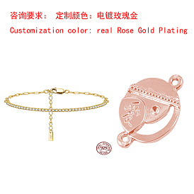 Clear Cubic Zirconia Tennis Bracelets, 925 Sterling Silver Paperclip Chains Bracelet, with S925 Stamp