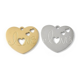 304 из нержавеющей стали филигранные подвески, сердце со словами-подвесками