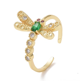 Green Cubic Zirconia Dragonfly Open Ring, Brass Jewelry for Women, Cadmium Free & Lead Free