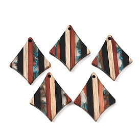 Transparent Resin & Walnut Wood Pendants, Rhombus Charms