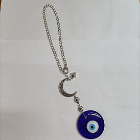 Decoraciones colgantes de cristal del mal de ojo, adorno colgante luna, con cadena de hierro, para colgar accesorios de coche