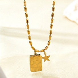 304 Collares con colgante de placa de identificación de acero inoxidable con estampado de tartán y estrella para mujer
