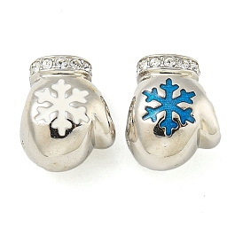 925 Sterling Silver Micro Pave Cubic Zirconia European Bead, with Enamel Snowflake, Glove, Platinum