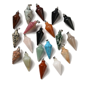 Gemstone Pendants, Cone Charms with Rack Plating Platinum Plated Brass Snap on Bails