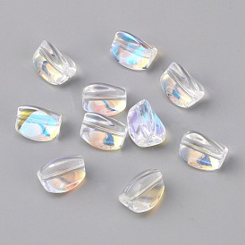10Pcs Electroplate Transparent Glass Beads, AB Color, Twisted Triangle