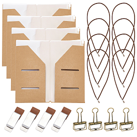4 Stück Reisepasshülle aus Kraftpapier, 4 Stück Edelstahl-Stiftclips, 4 Stück Stahl-Büroklammern, 4 Stück PVC-Aufbewahrungsbeutel, 8 Stück elastische Nylonbänder