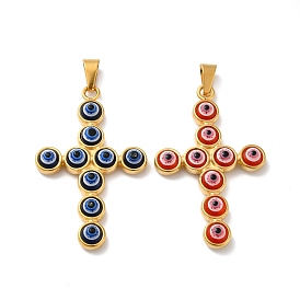 Большие подвески из смолы с вакуумным покрытием pvd ручной работы от сглаза, с 304 выводами из нержавеющей стали и 201 защелкой из нержавеющей стали на дужках, крестик, золотые