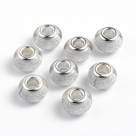  Large Hole Resin European Beads, with Silver Color Plated Brass Double Cores, Rondelle, 14x9mm, Hole: 5mm