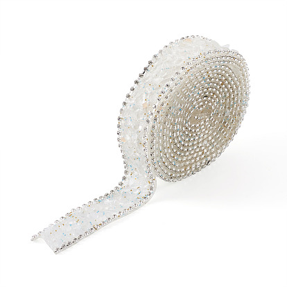 2 yardas de cinta de diamantes de imitación termoadhesiva, hierro en parches, con chips de piedras preciosas y adornos de diamantes de imitación, microperlas de vidrio, accesorios de vestuario, Rectángulo