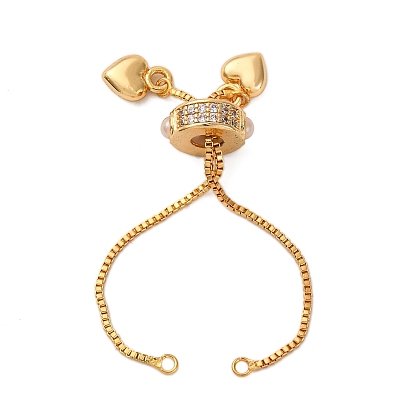 Изготовление браслета-слайдера из латунной цепочки с кубическим цирконием и искусственным жемчугом, с сердцем прелести