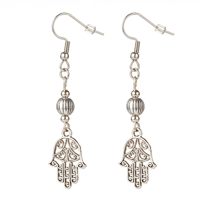 Boucles d'oreilles pendantes en alliage hamsa main, boucles d'oreilles longues pour femmes