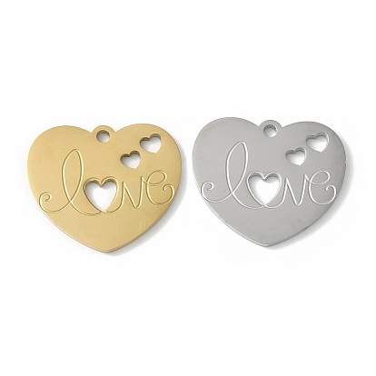 304 из нержавеющей стали филигранные подвески, сердце со словами-подвесками