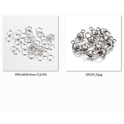 Tibetan Style Heart Alloy Lobster Claw Clasps, Lead Free & Cadmium Free & Nickel Free, with Iron Open Jump Rings
